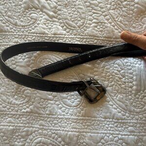 Vicenza Sterling Silver Buckle Black Lizard Genuine Leather Belt